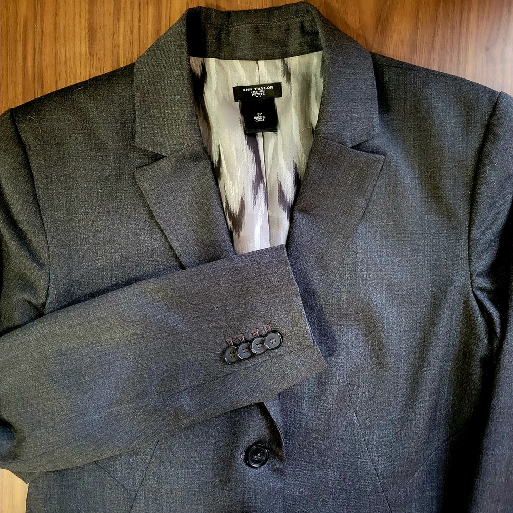 Ann Taylor Charcoal Gray Wool 2-Button Blazer
